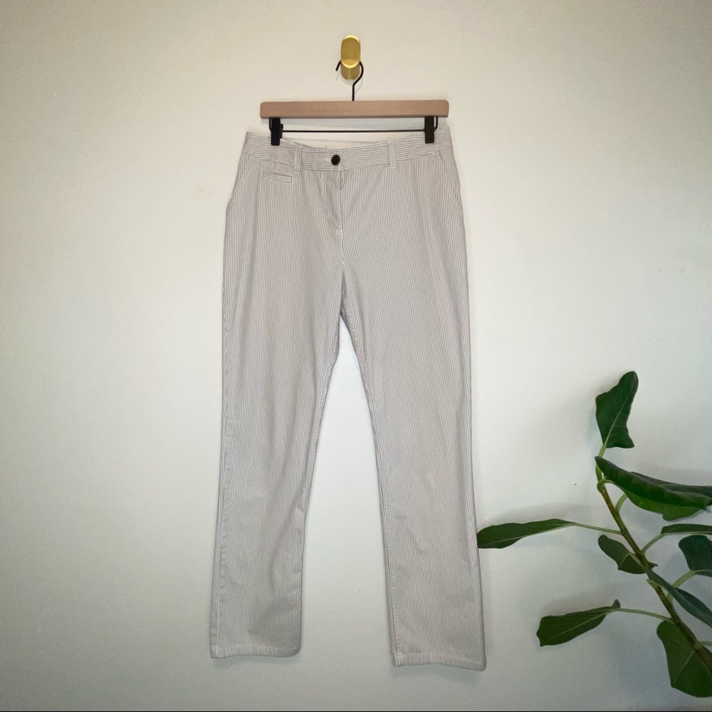 Boden Gray White Stripe High Rise Straight Leg Trouser Pants